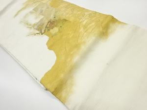 リサイクル　金彩螺鈿椿に梅・群鶴模様名古屋帯